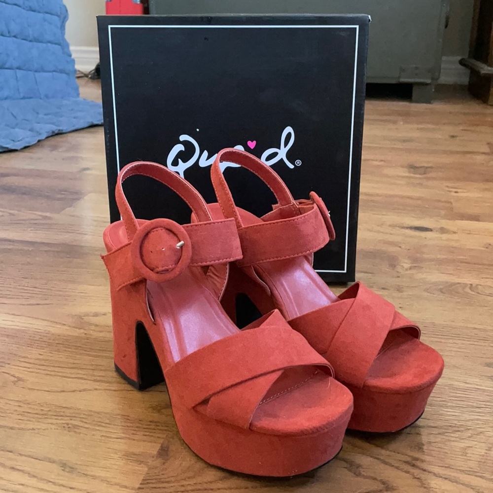 Rust color vegan suede 70s style platforms